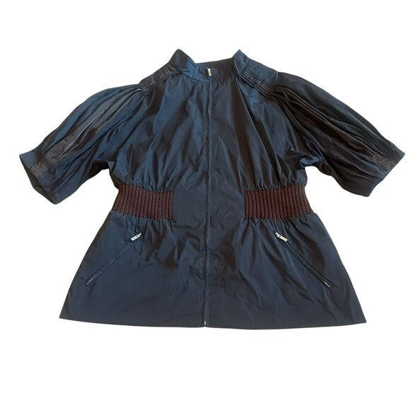 BCBGMaxAzria Runway Zip-Down Short Sleeve Jacket Coat Stretch Waist Size Medium - Picture 1 of 14